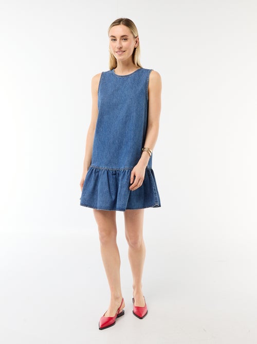 Robe denim sans manches à base volantée - Kiabi