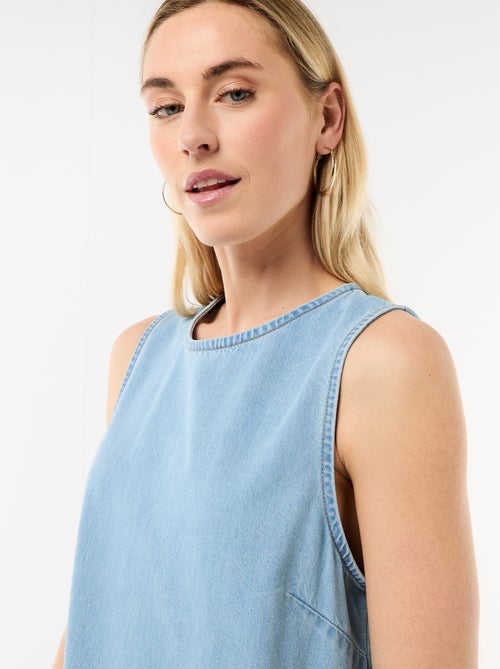 Robe denim sans manches à base volantée - Kiabi