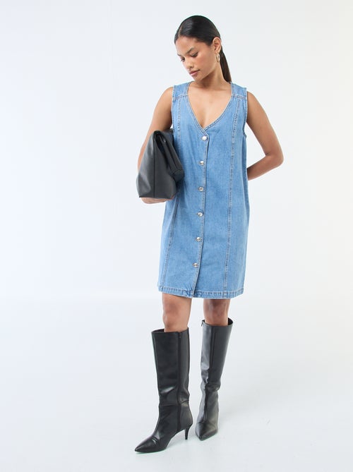 Robe denim sans manches en coton - Kiabi