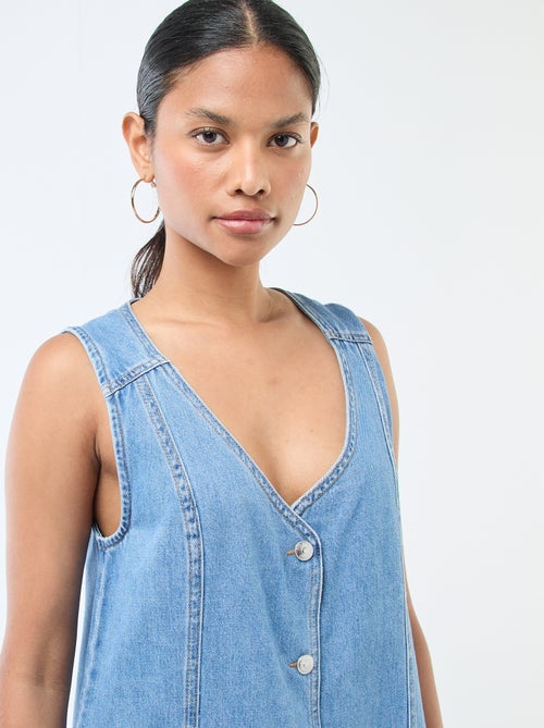 Robe denim sans manches en coton - Kiabi
