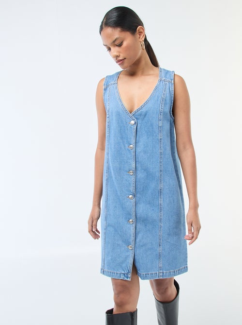 Robe denim sans manches en coton - Kiabi
