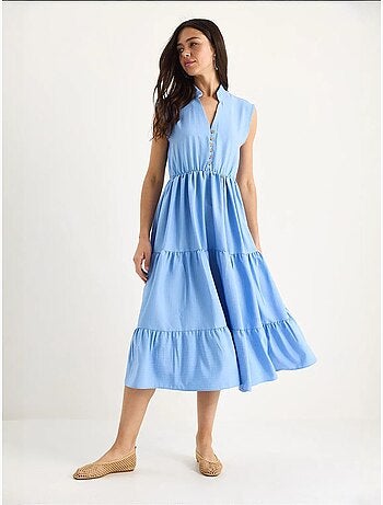 Robe d'été en modal à volants et col en v à rayures et taille élastique lucci