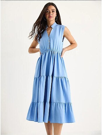 Robe d'été en modal à volants et col en v à rayures et taille élastique lucci
