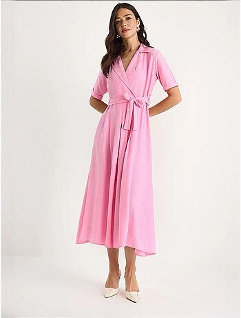 Robe d'été portefeuille à col en v et manches courtes avec ceinture lucci