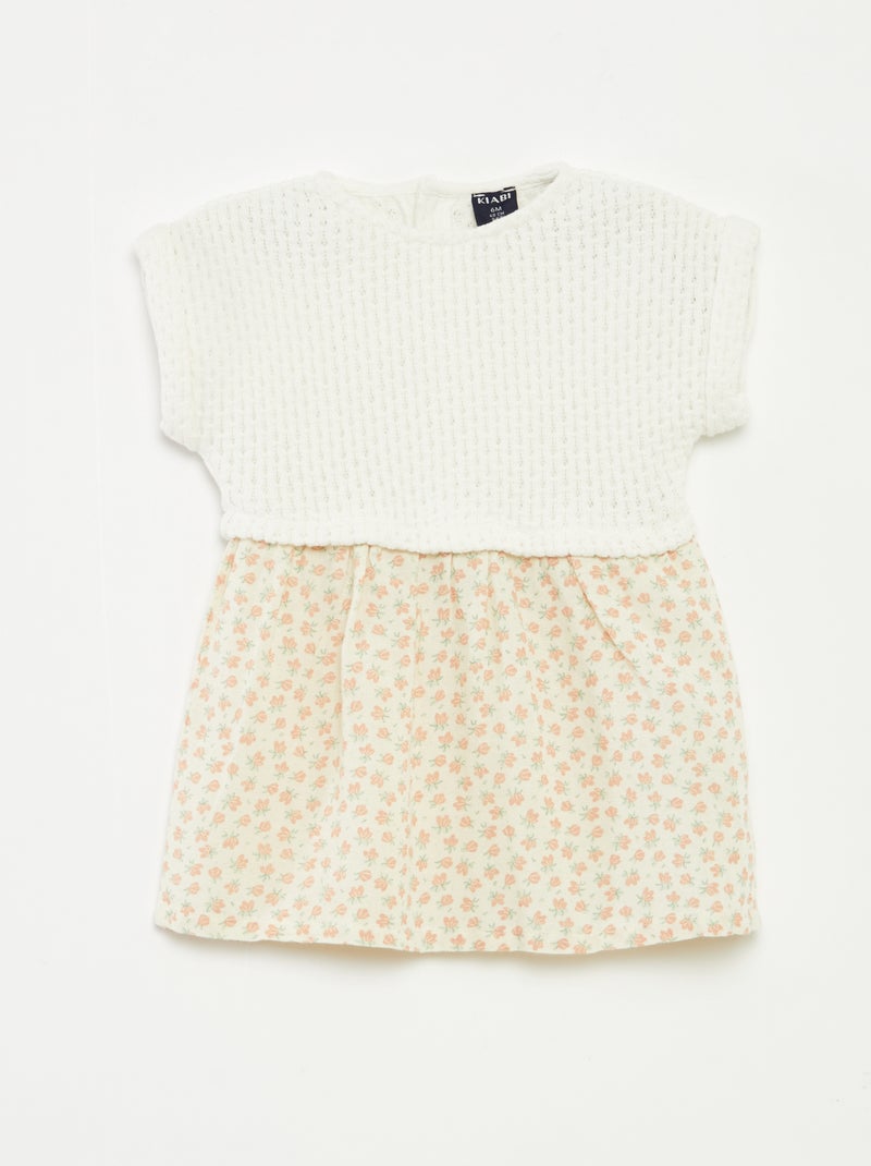 Robe effet 2 en 1 avec haut en tricot et bas en lin mélangé - 1 pièce Blanc - Kiabi