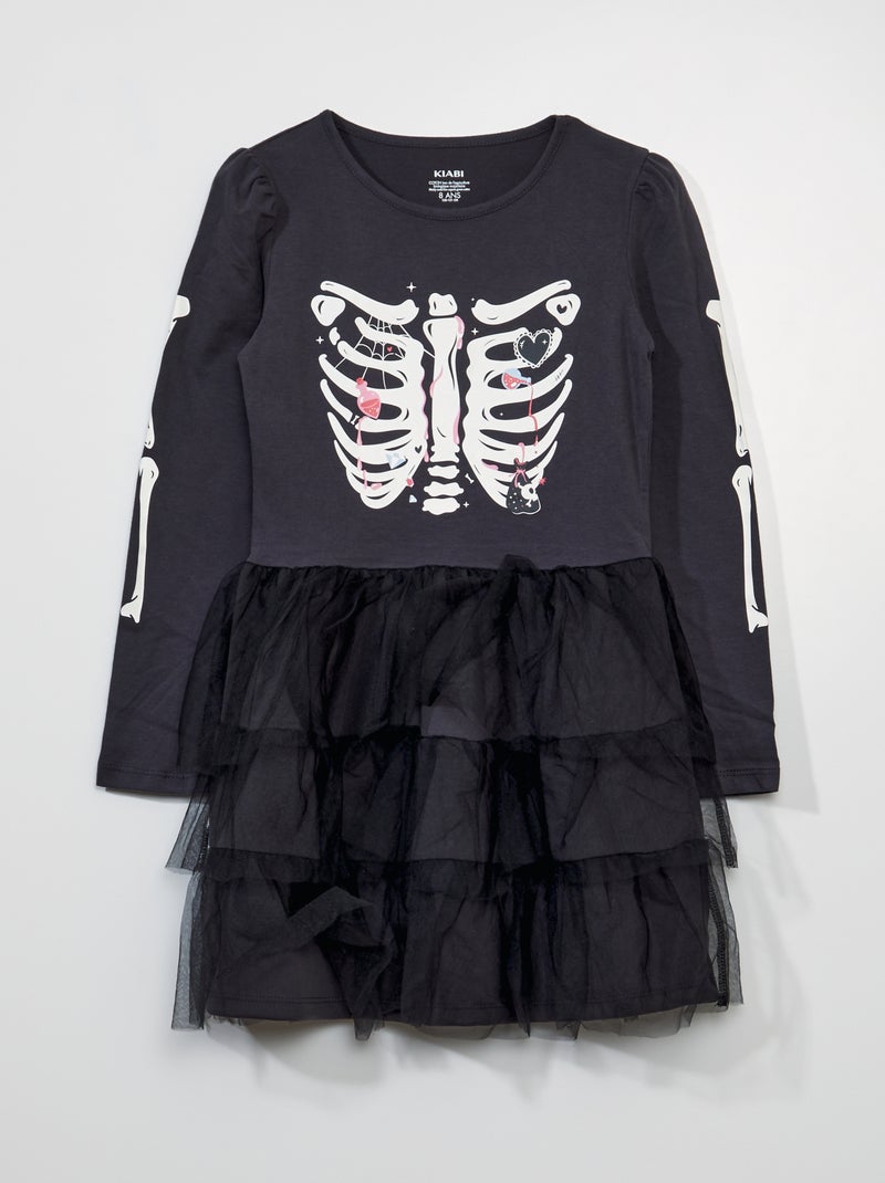 Robe effet 2 en 1 en jersey et tulle - Halloween Gris - Kiabi