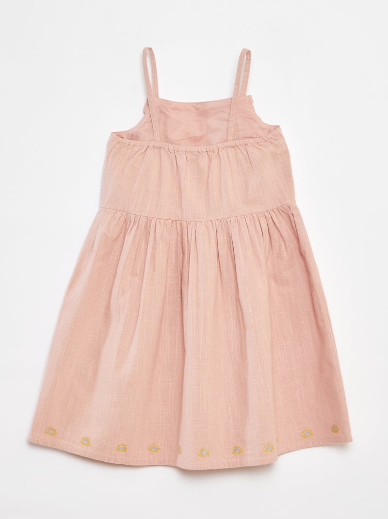Robe en chaine et trame avec broderies Rose - Kiabi