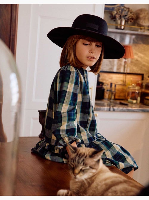 Robe en coton à carreaux avec plis b&s - Kiabi