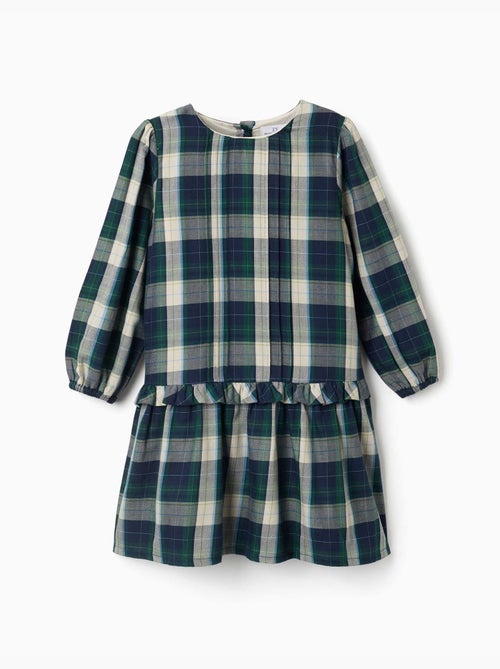 Robe en coton à carreaux avec plis b&s - Kiabi