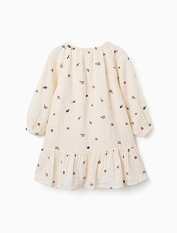 Robe en coton à manches longues avec broderie florale