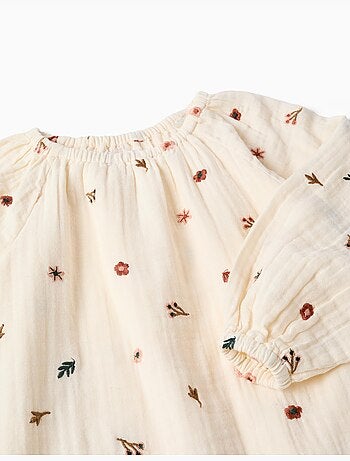 Robe en coton à manches longues avec broderie florale