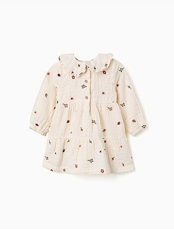 Robe en coton à manches longues avec broderie florale