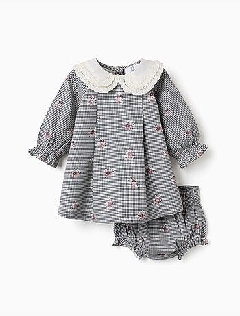 Robe en coton à motif vichy et imprimé floral