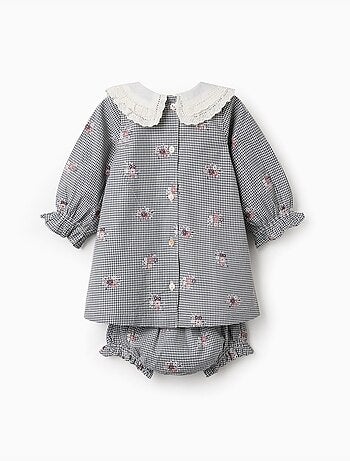 Robe en coton à motif vichy et imprimé floral