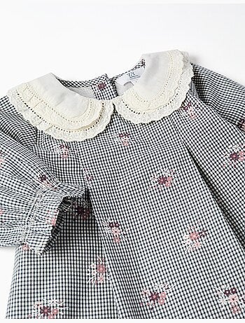 Robe en coton à motif vichy et imprimé floral