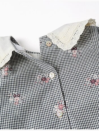 Robe en coton à motif vichy et imprimé floral