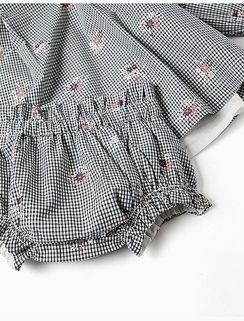 Robe en coton à motif vichy et imprimé floral
