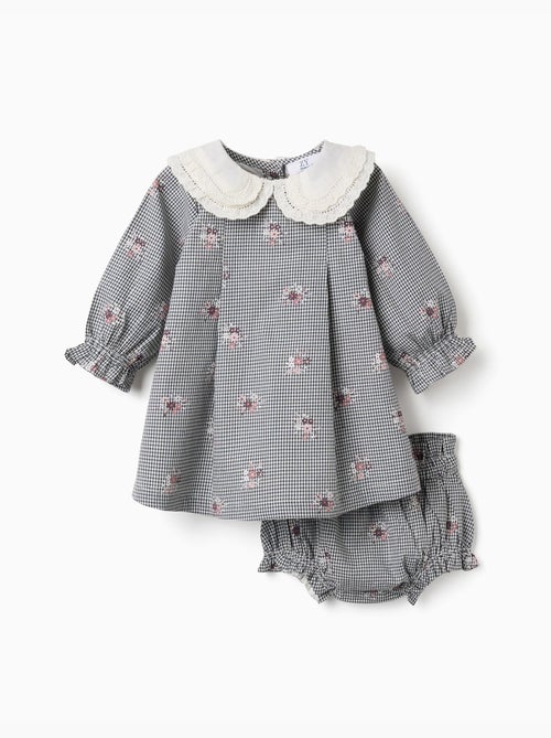 Robe en coton à motif Vichy et imprimé floral - Kiabi
