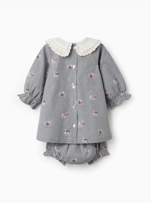 Robe en coton à motif Vichy et imprimé floral - Kiabi