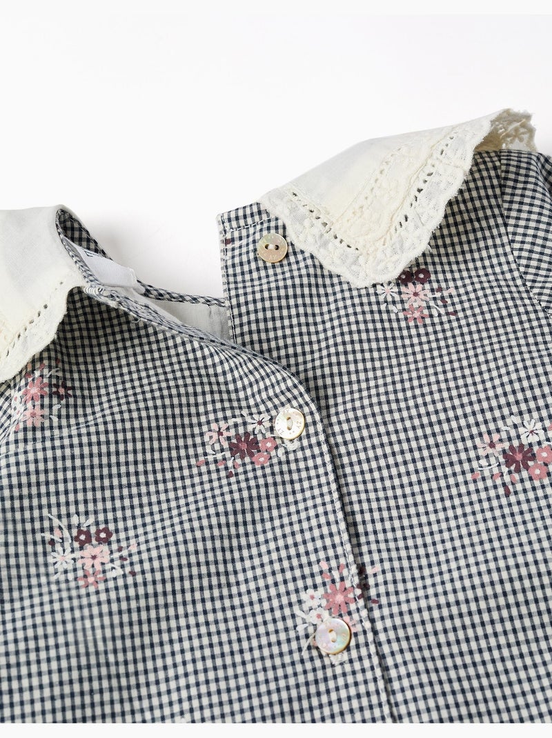 Robe en coton à motif Vichy et imprimé floral Bleu foncé - Kiabi