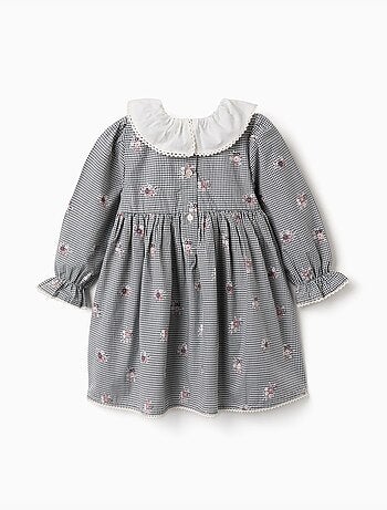 Robe en coton à motif vichy et imprimé floral