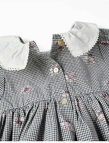 Robe en coton à motif vichy et imprimé floral