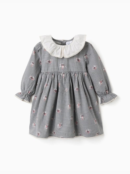 Robe en coton à motif Vichy et imprimé floral - Kiabi