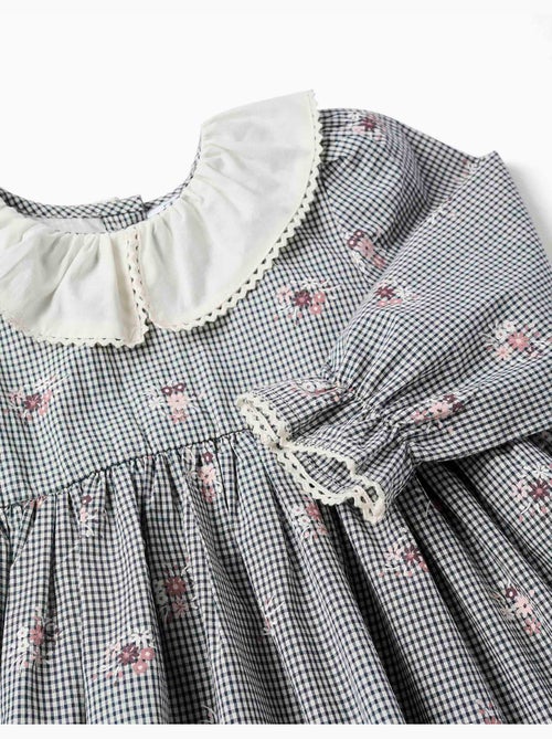 Robe en coton à motif Vichy et imprimé floral - Kiabi
