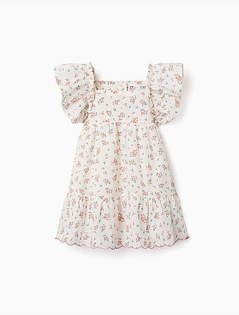 Robe en coton avec motif floral et volants