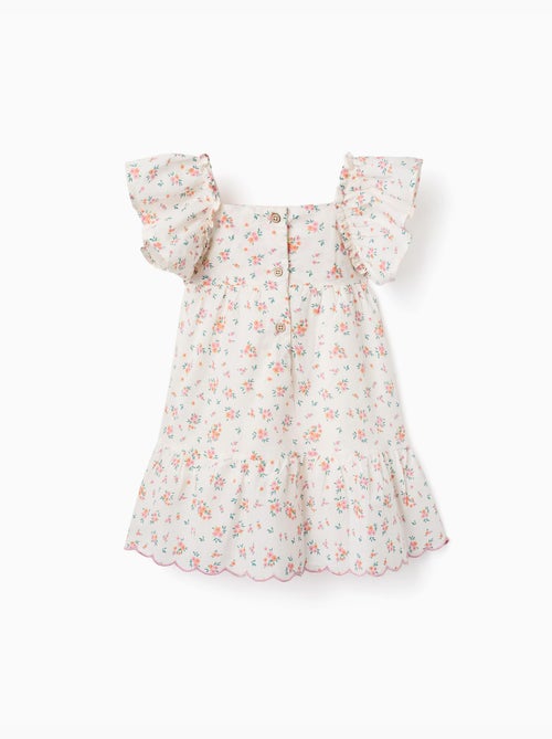 Robe en coton avec motif floral et volants - Kiabi