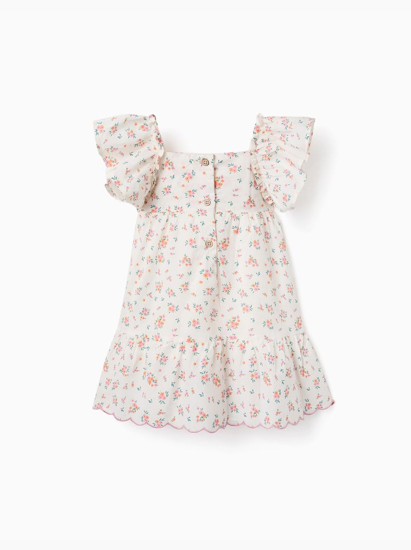 Robe en coton avec motif floral et volants Beige clair - Kiabi