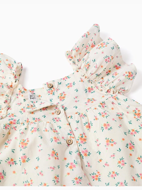 Robe en coton avec motif floral et volants - Kiabi