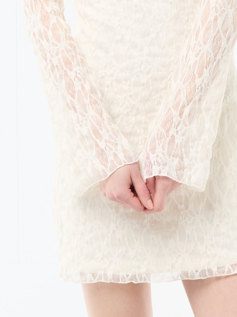 Robe en dentelle à manches pagode Beige - Kiabi