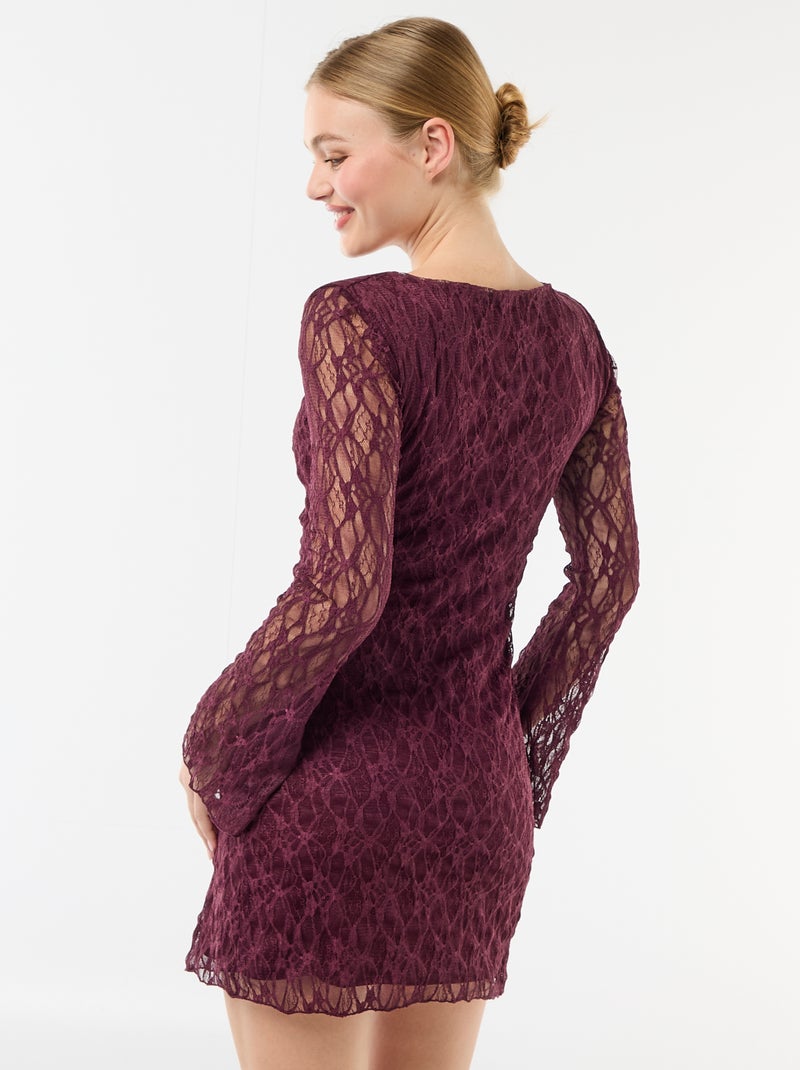 Robe en dentelle à manches pagode Rouge - Kiabi
