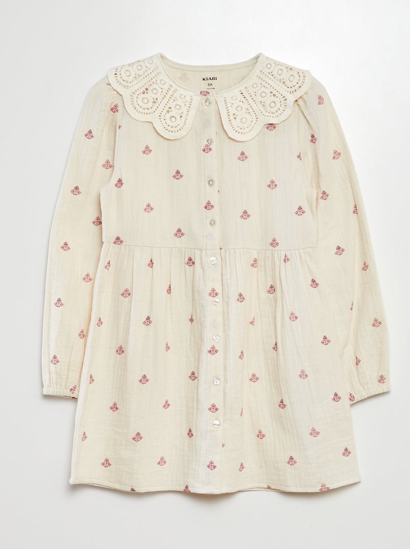 Robe en double gaze de coton Beige - Kiabi
