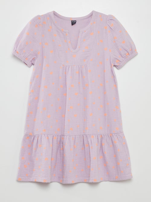 Robe en gaze de coton à manches ballons - Kiabi