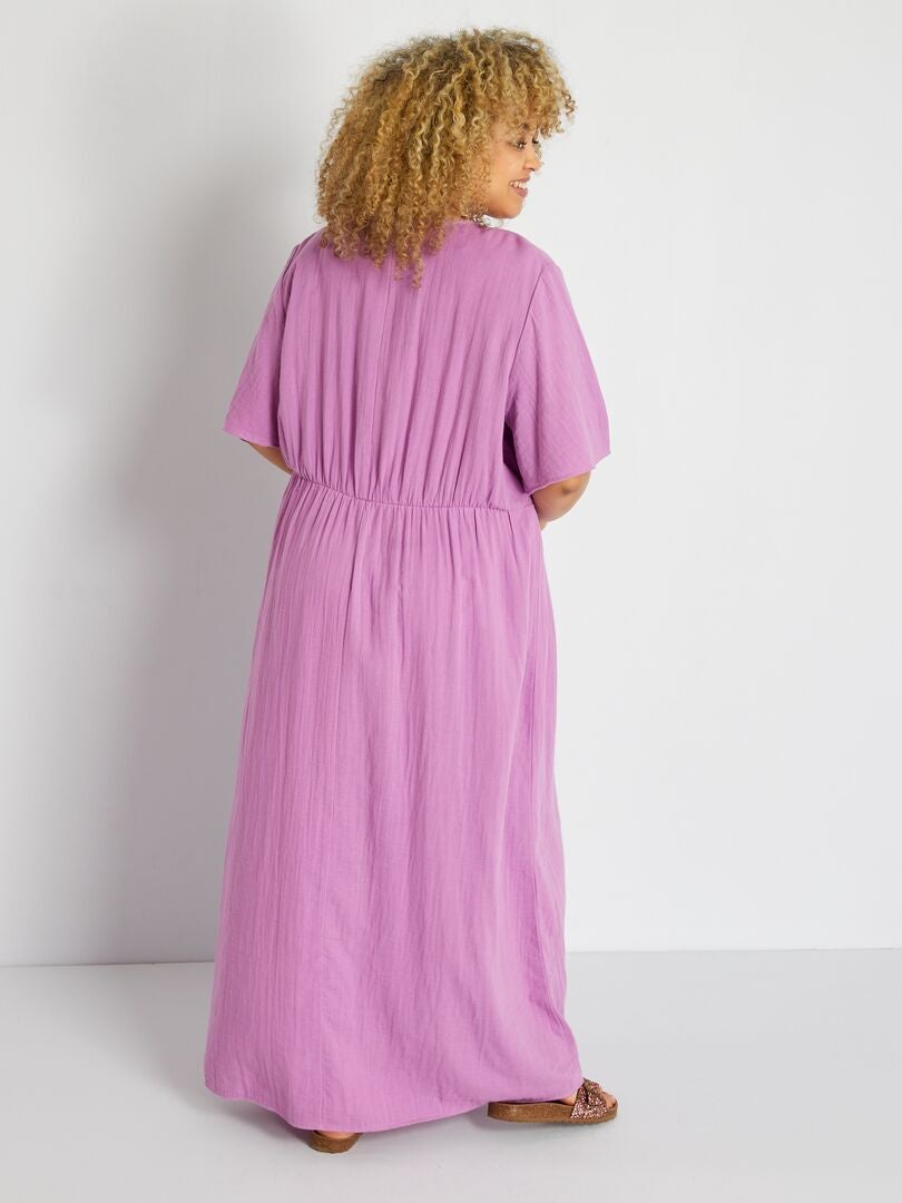 Robe En Gaze De Coton Manches Courtes Fuschia Kiabi