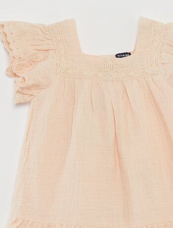 Robe en gaze de coton avec borderies anglaises