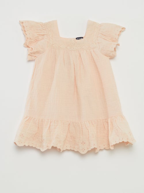 Robe en gaze de coton avec borderies anglaises - Kiabi
