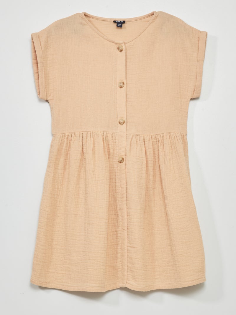 Robe en gaze de coton avec boutons Beige - Kiabi