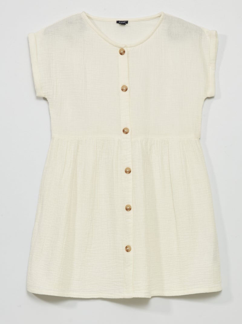 Robe en gaze de coton avec boutons Blanc - Kiabi