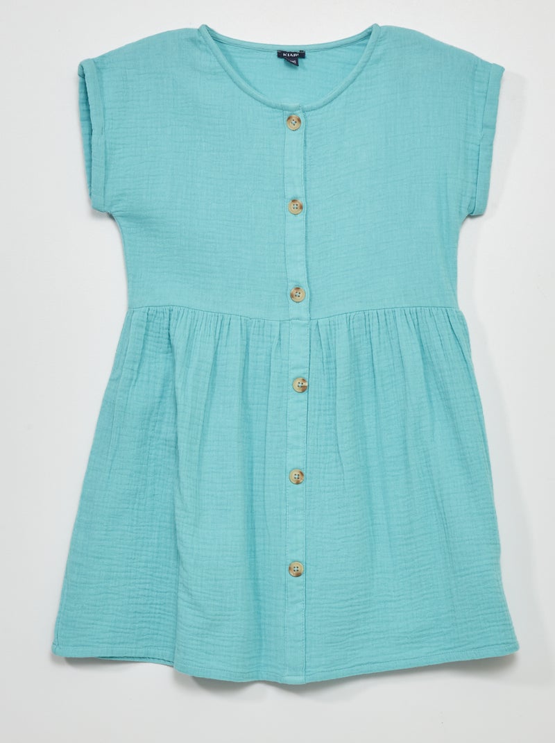Robe en gaze de coton avec boutons Bleu - Kiabi