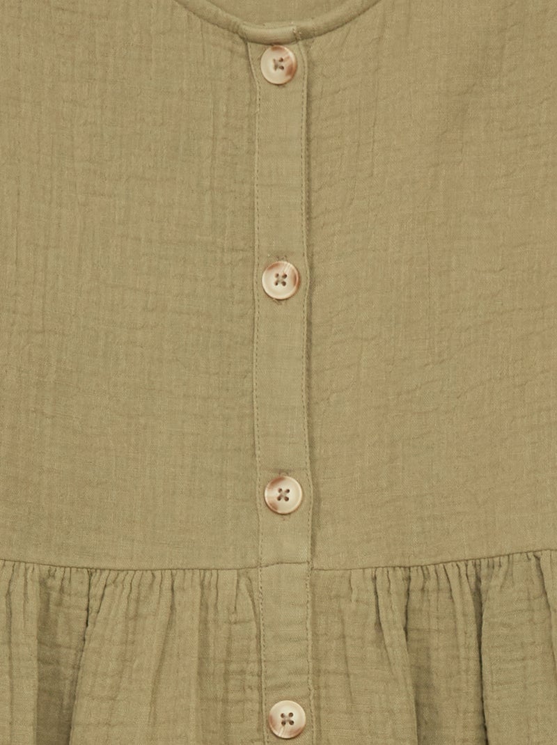 Robe en gaze de coton avec boutons Kaki - Kiabi
