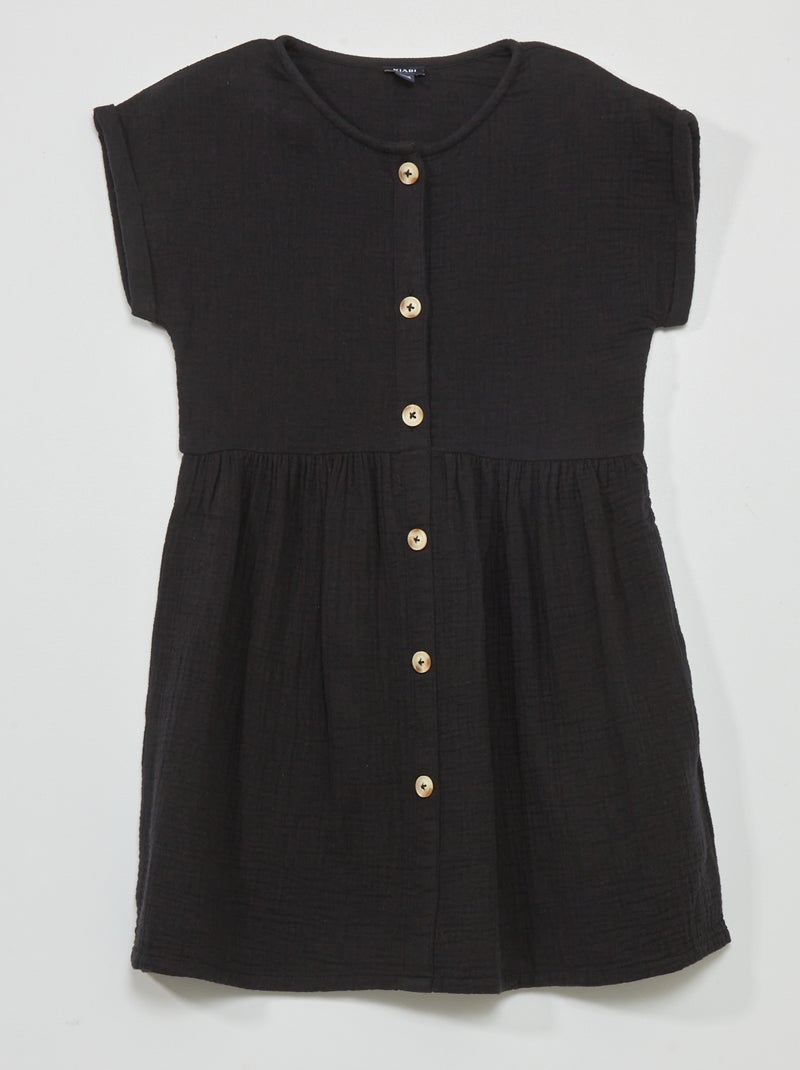 Robe en gaze de coton avec boutons noir - Kiabi