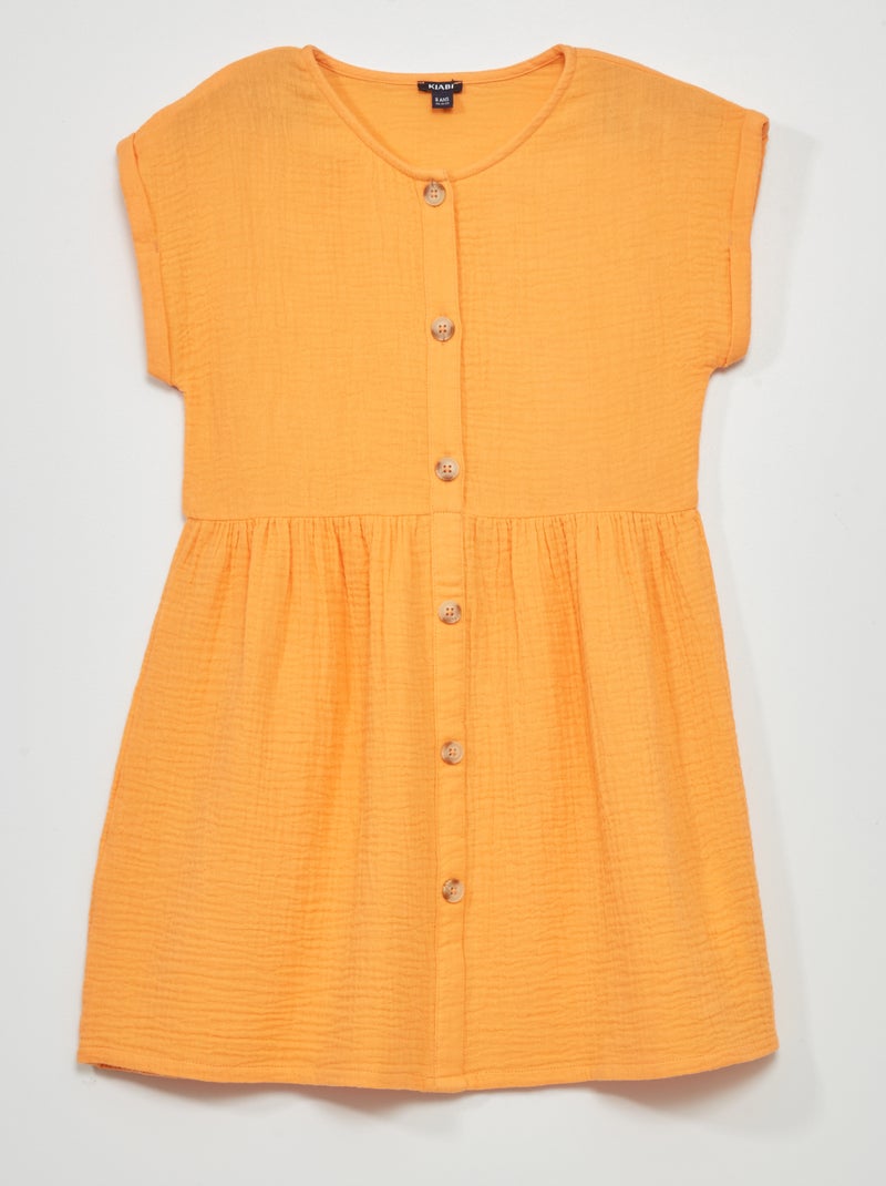 Robe en gaze de coton avec boutons orange abricot - Kiabi