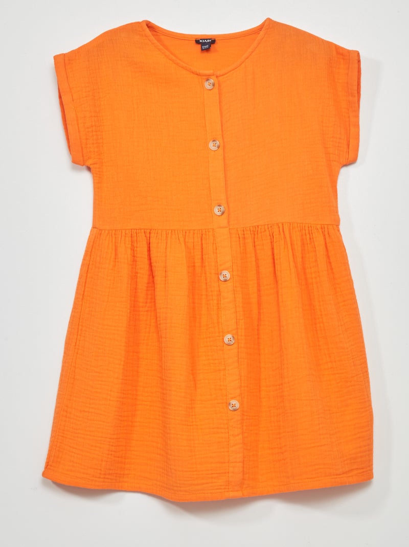 Robe en gaze de coton avec boutons Orange - Kiabi