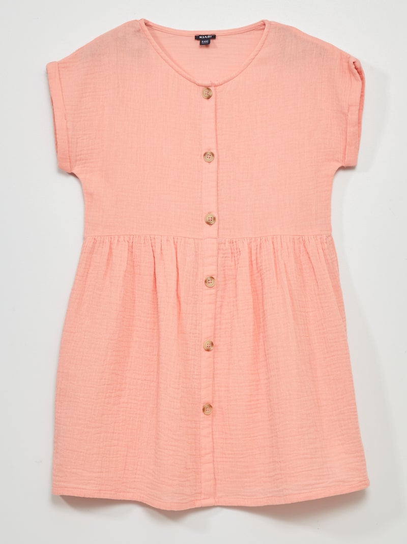 Robe en gaze de coton avec boutons Rose - Kiabi