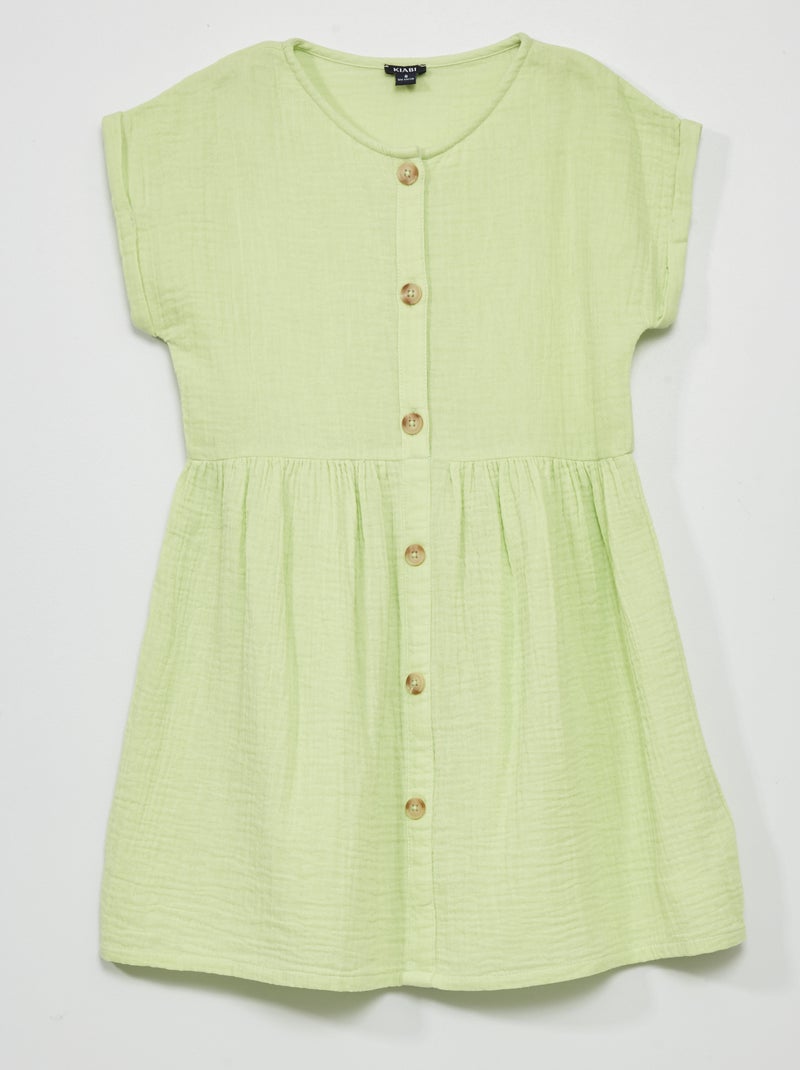Robe en gaze de coton avec boutons Vert - Kiabi