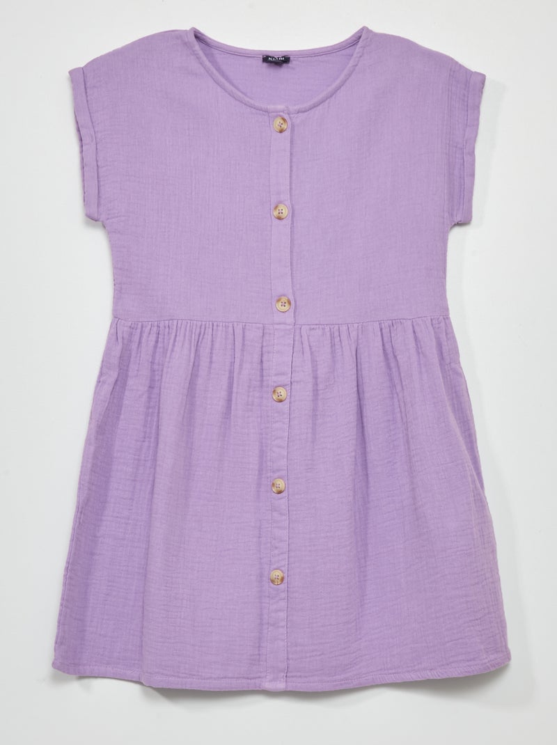 Robe en gaze de coton avec boutons Violet - Kiabi