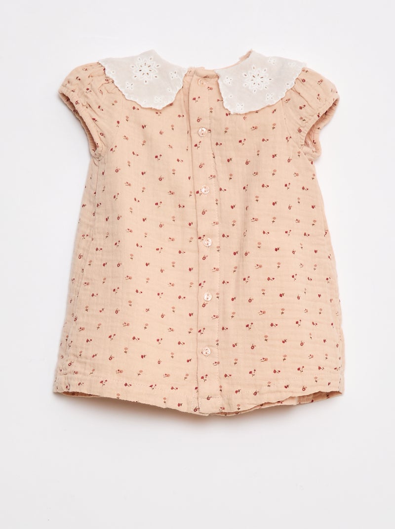 Robe en gaze de coton avec col claudine Beige - Kiabi